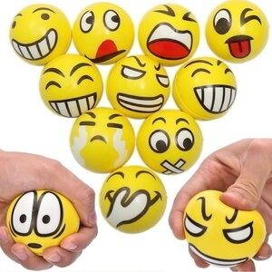 🆕- Emoji Smiley Face Stress Balls - 12 Pack Yellow 2.4 Inch Assorted Squeezable